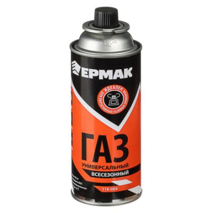 Газ для портативных плит, ЕРМАК всесезонный, метал. баллон 220гр /28/1344