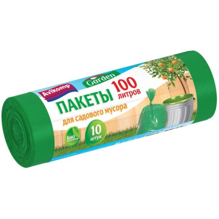 Пакеты мусорные 100л 10шт рулон зеленые хоз ГАРДЕН ПВД 33мкр(Авикомп) /15