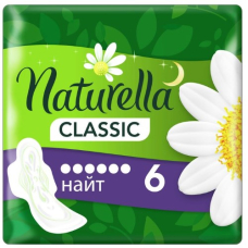 Прокладки NATURELLA Classic с крылышками Camomile Night Single(6капель №4) 6шт/18